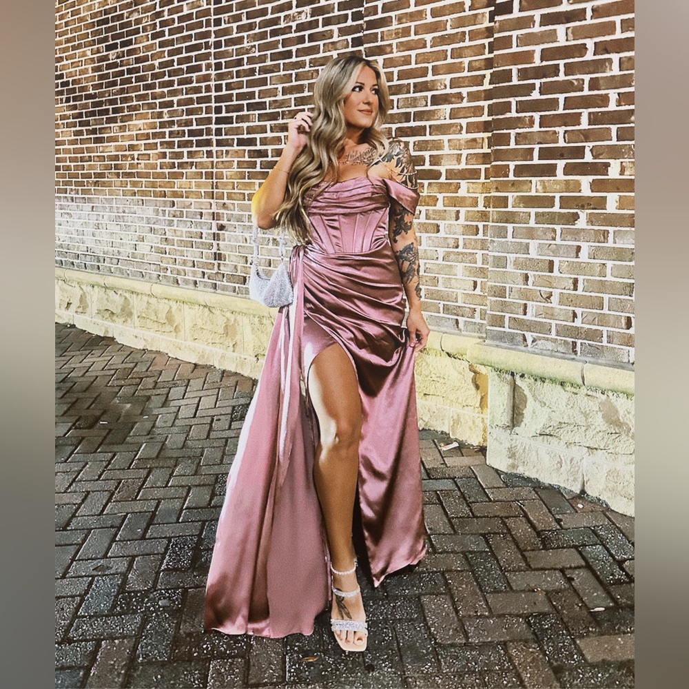 Azazie Mauve Asymmetrical Off-Shoulder Dress